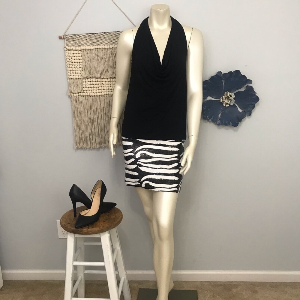 Y2K Bebe sequin zebra print halter dress - Picture 2 of 8